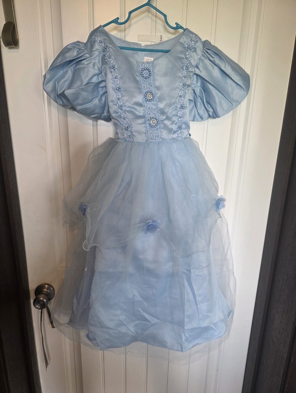 Girls Princess Light Blue Puff Sleeve Tulle Party Dress